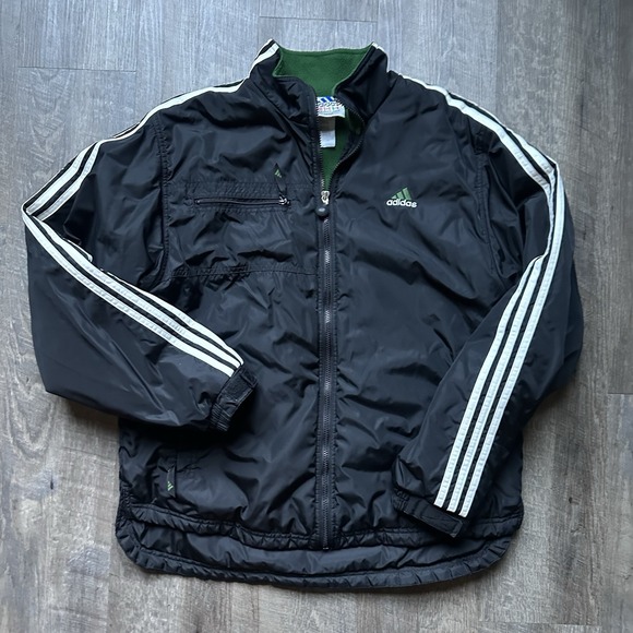 adidas Other - Vtg 90s Adidas Fleece Hooded Bomber Jacket Forest Green/Gray Men's Size M